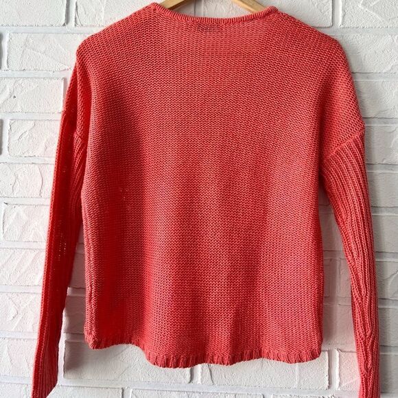 Lightweight Coral Knit High Low Cropped Drop Shoulder Sweater S - Picture 3 of 13